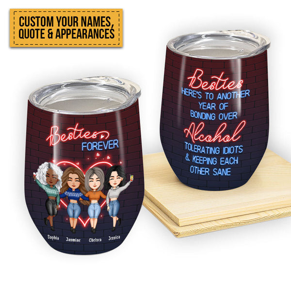 Personalized Wine Tumbler Friends Forever - Cartoon Version Birthday, Christmas Gift For Besties