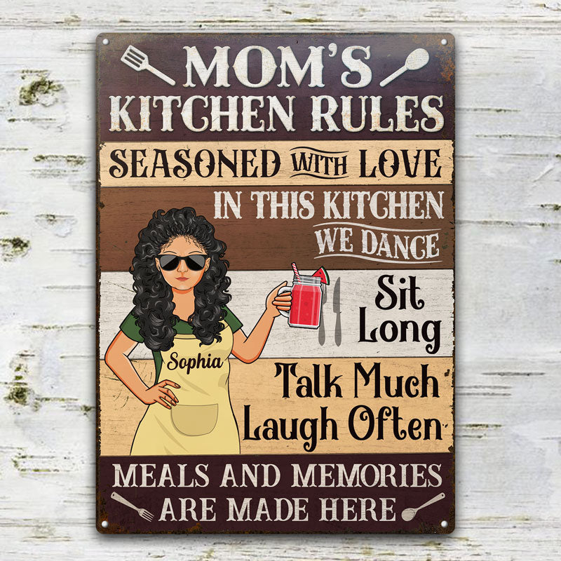 Mom's Kitchen Rules Meals And Memories Are Made Here - Kitchen Sign - Personalized Custom Classic Metal Signs-Metal Sign-Thesunnyzone