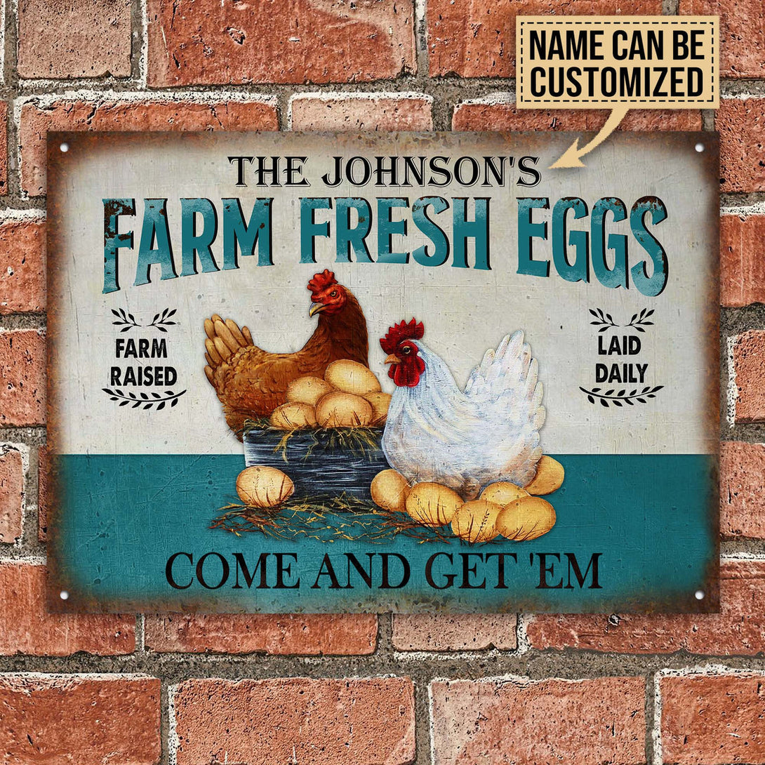 Personalized Chicken Farm Raised Laid Daily Turquoise Customized Classic Metal Signs-Metal Sign-Thesunnyzone