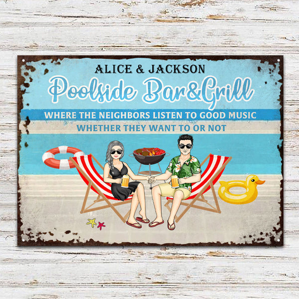 Swimming Poolside Bar - Pool Sign - Personalized Metal Signs