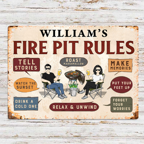 Personalized Metal Sign Family Fire Pit Rules Home Decor Gift Barbecue ...