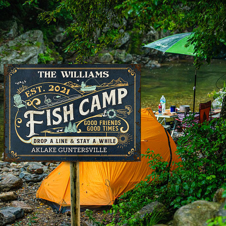 Personalized Fish Camp Drop A Line Customized Classic Metal Signs-Metal Sign-Thesunnyzone