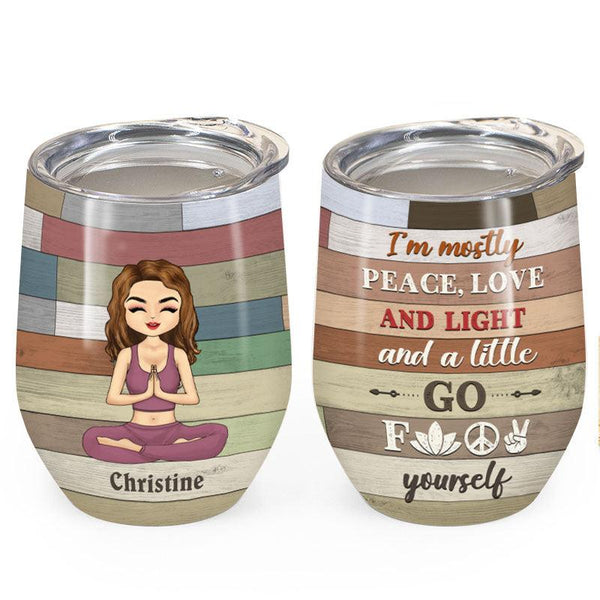 Yoga Chibi Girl Peace Love And Light - Personalized Custom Wine Tumbler