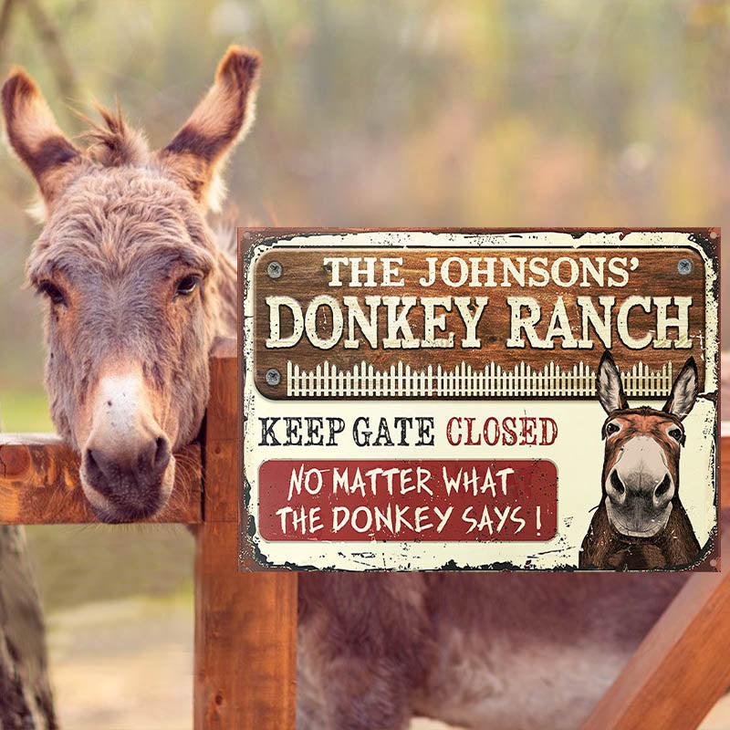 Personalized Farm Donkey Ranch Keep Gate Closed Custom Classic Metal Signs-Metal Sign-Thesunnyzone