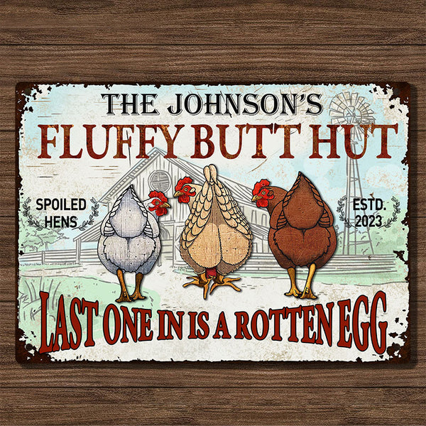 Personalized Chicken Fluffy Butt Hut Nuggets Customized Classic Metal Signs, Chicken Signs