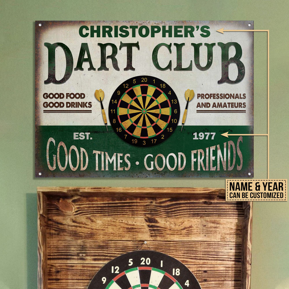 Personalized Darts Club Vintage Good Times Good Friends Customized Classic Metal Signs-Metal Sign-Thesunnyzone