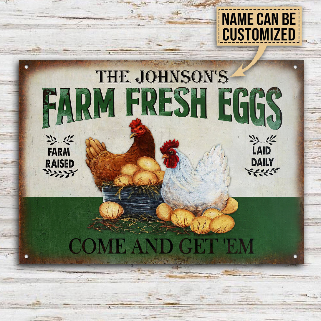 Personalized Chicken Farm Fresh Eggs Green Customized Classic Metal Signs-Metal Sign-Thesunnyzone