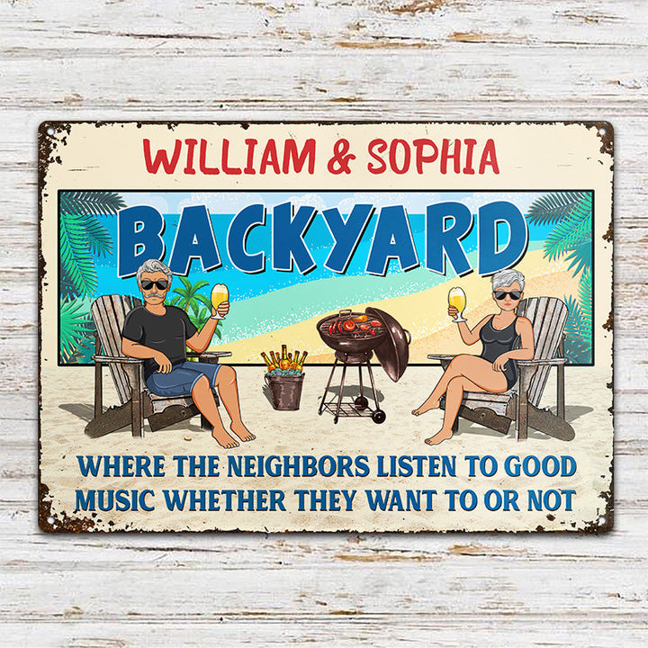 Family Couple Beach House Listen To Good Music - Personalized Custom Classic Metal Signs