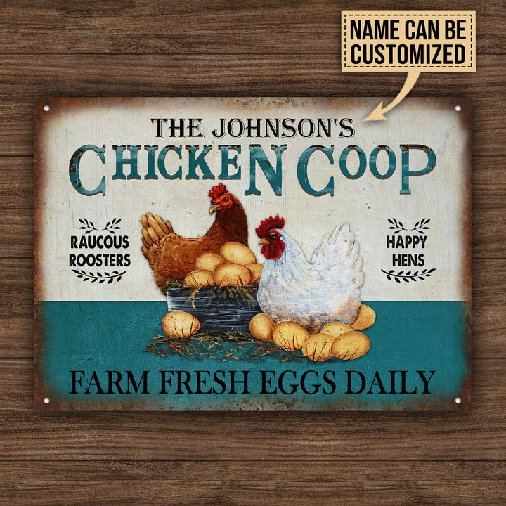 Personalized Chicken Fresh Eggs Daily Turquoise Customized Classic Metal Signs-Metal Sign-Thesunnyzone
