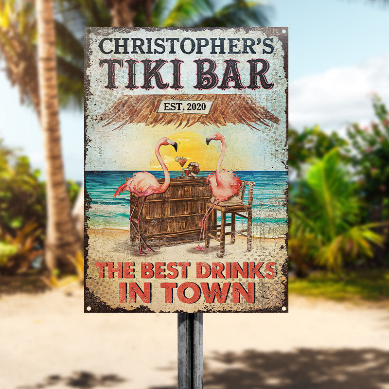 Personalized Tiki Bar Flamingo Best Drinks Customized Classic Metal Signs-Metal Sign-Thesunnyzone