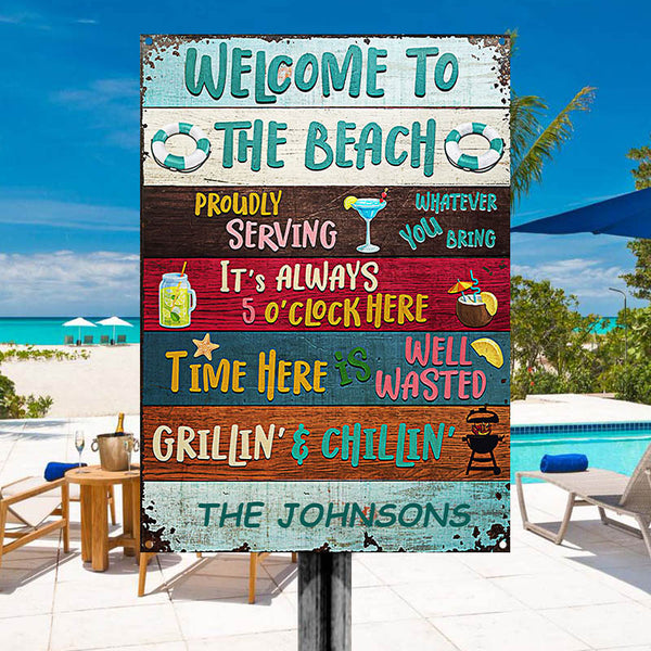 Proudly Serving Whatever Custom Classic Metal Signs, Beach House Decor