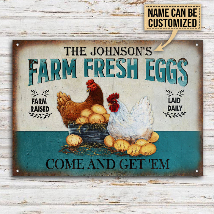 Personalized Chicken Farm Raised Laid Daily Turquoise Customized Classic Metal Signs-Metal Sign-Thesunnyzone