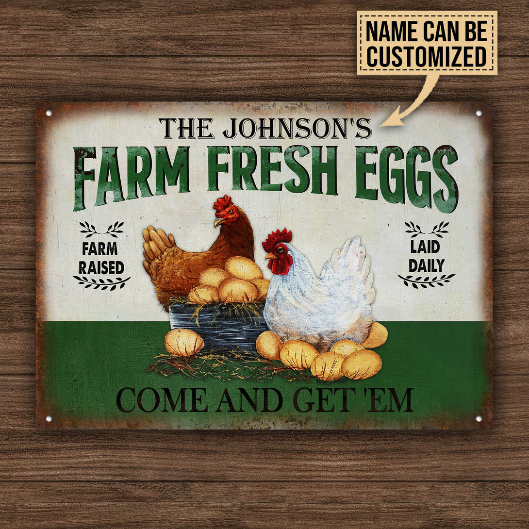 Personalized Chicken Farm Fresh Eggs Green Customized Classic Metal Signs-Metal Sign-Thesunnyzone