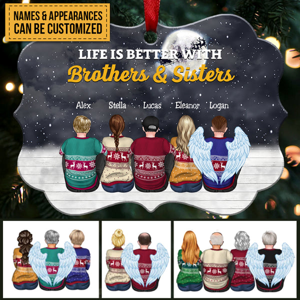 Life Is Better With Brothers & Sisters - Personalized Christmas Ornament (black)