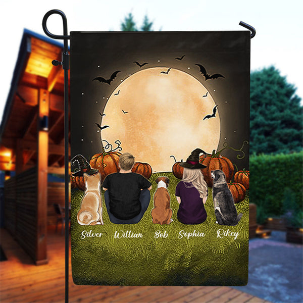 Couple & Dog Halloween Personalized Garden Flag