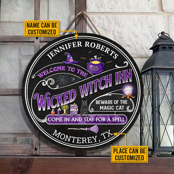 Personalized Door Sign Custom Wood Circle Sign Witch Sign Halloween Sign Halloween Gift