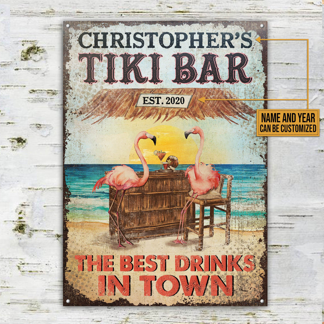 Personalized Tiki Bar Flamingo Best Drinks Customized Classic Metal Signs-Metal Sign-Thesunnyzone