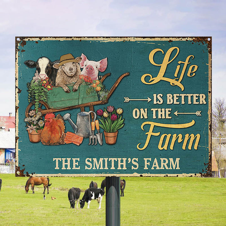 Farmhouse Green Life Is Better On The Farm Custom Classic Metal Signs-Metal Sign-Thesunnyzone