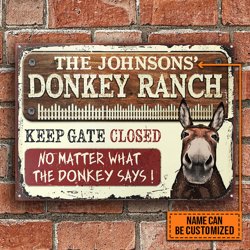 Personalized Farm Donkey Ranch Keep Gate Closed Custom Classic Metal Signs-Metal Sign-Thesunnyzone