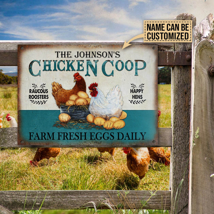Personalized Chicken Fresh Eggs Daily Turquoise Customized Classic Metal Signs-Metal Sign-Thesunnyzone