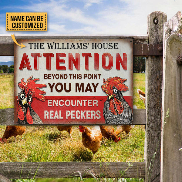 Personalized Chicken Attention Peckers Customized Classic Metal Signs-Metal Sign-Thesunnyzone