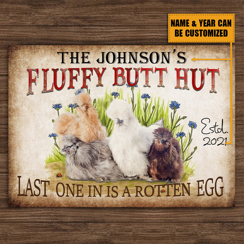 Personalized Chicken Metal Signs Fluffy Butt Hut Silkies Chicken Customized Classic Metal Signs-Metal Sign-Thesunnyzone