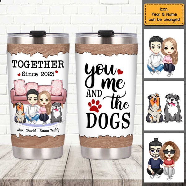 Couple And Dog Tumbler - Gift For Dog Lover - Personalized Custom Tumbler