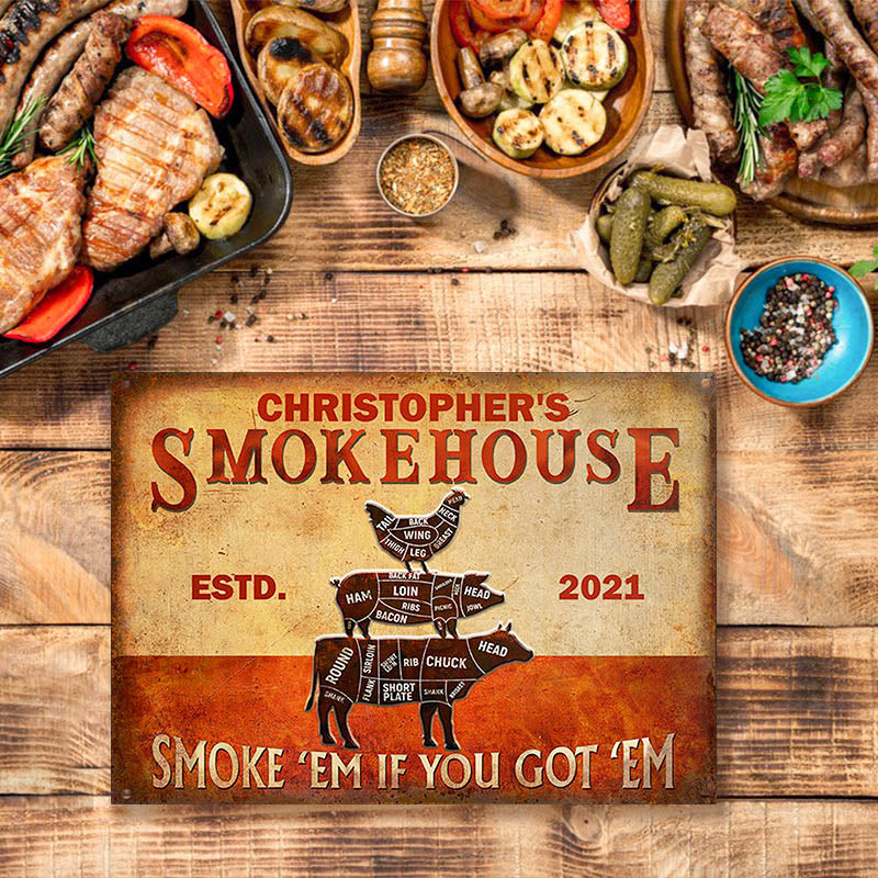 Personalized Grilling Vintage Smoke House Customized Classic Metal Signs-Metal Sign-Thesunnyzone