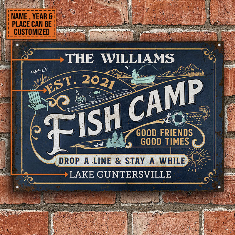 Personalized Fish Camp Drop A Line Customized Classic Metal Signs-Metal Sign-Thesunnyzone