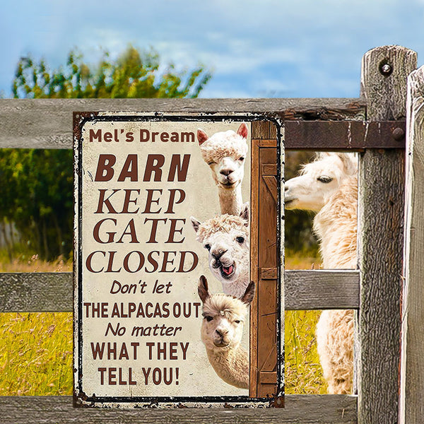 Personalized Alpaca Barn Keep Gate Closed Customized Classic Metal Signs