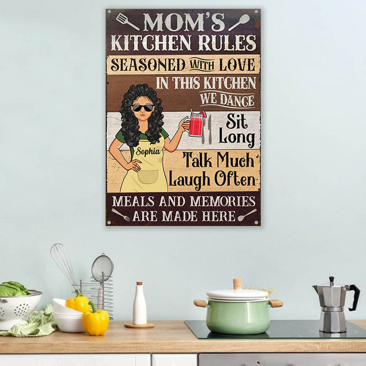 Mom's Kitchen Rules Meals And Memories Are Made Here - Kitchen Sign - Personalized Custom Classic Metal Signs-Metal Sign-Thesunnyzone