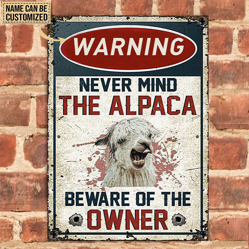 Alpaca Lovers Gift Beware Of The Owner Metal Sign