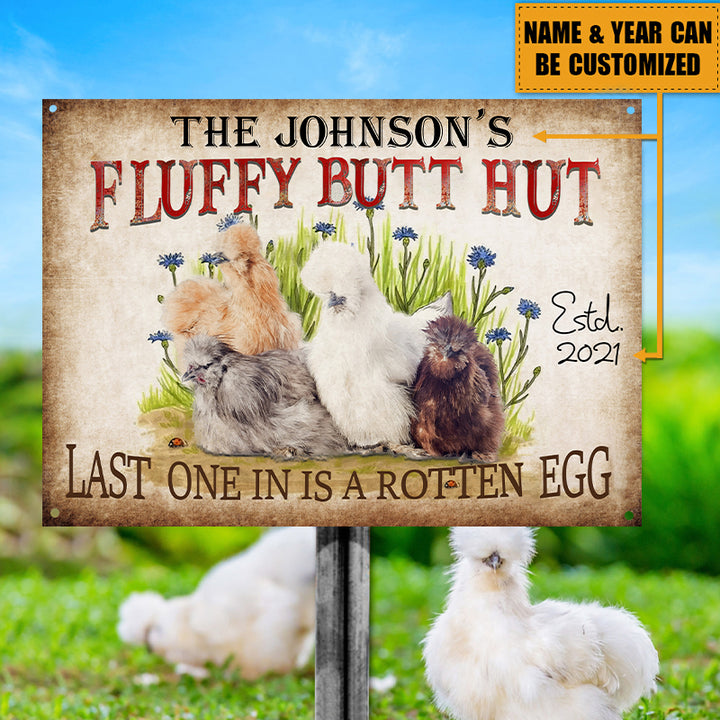 Personalized Chicken Metal Signs Fluffy Butt Hut Silkies Chicken Customized Classic Metal Signs-Metal Sign-Thesunnyzone