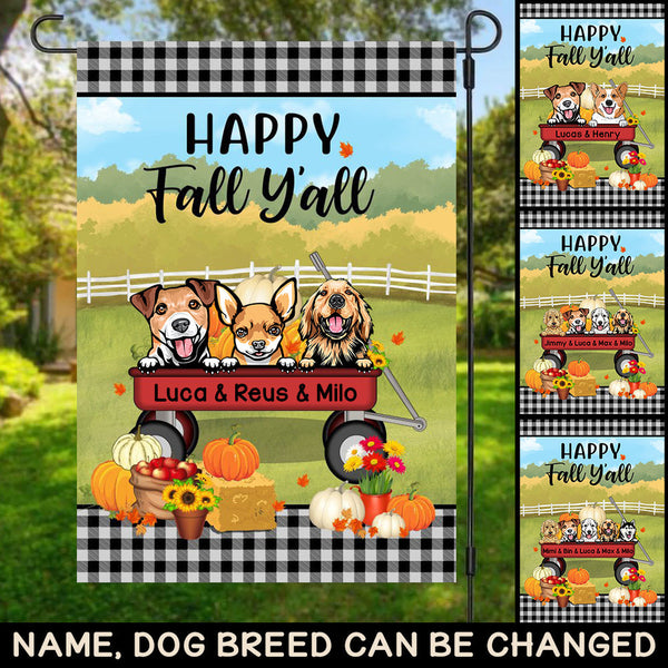 Happy Fall Y'All, Up To 5 Dogs - Fall Autumn Gift, Personalized Garden Flag Dog Lovers