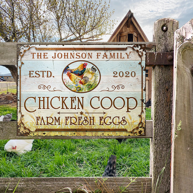 Farm Chicken Coop Fresh Eggs Custom Classic Metal Signs, Farm Sign, Chicken Coop, Farm Decor-Metal Sign-Thesunnyzone