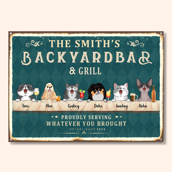 Backyard Bar & Grill - Personalized Metal Sign - Birthday, Loving Gift For Pet Owners