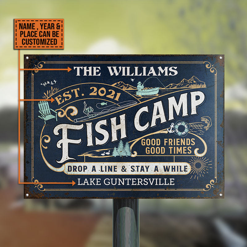 Personalized Fish Camp Drop A Line Customized Classic Metal Signs-Metal Sign-Thesunnyzone