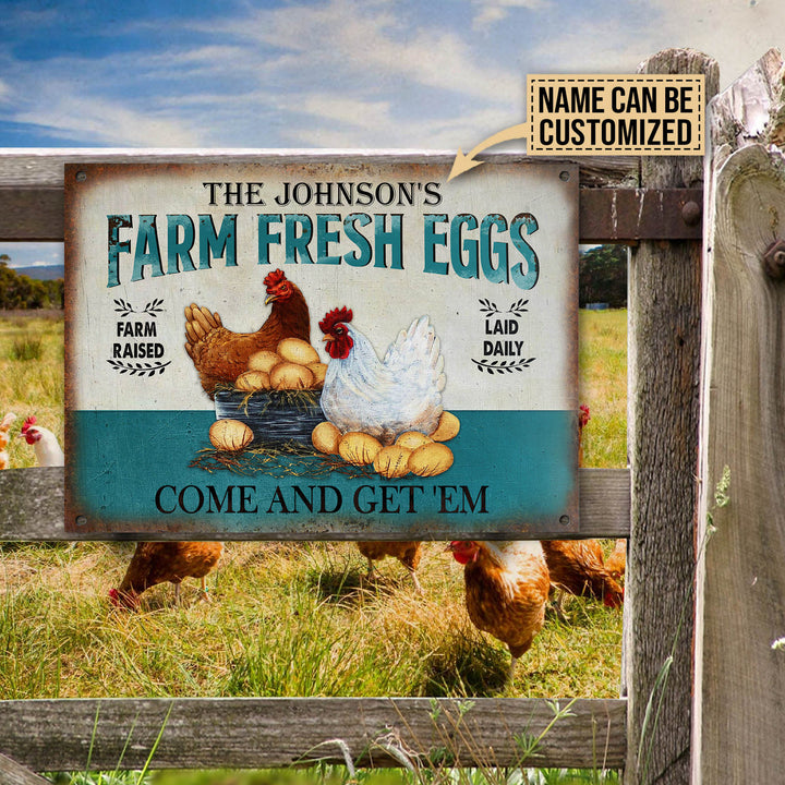 Personalized Chicken Farm Raised Laid Daily Turquoise Customized Classic Metal Signs-Metal Sign-Thesunnyzone