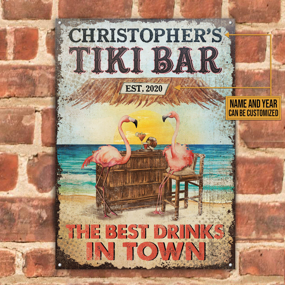 Personalized Tiki Bar Flamingo Best Drinks Customized Classic Metal Signs-Metal Sign-Thesunnyzone