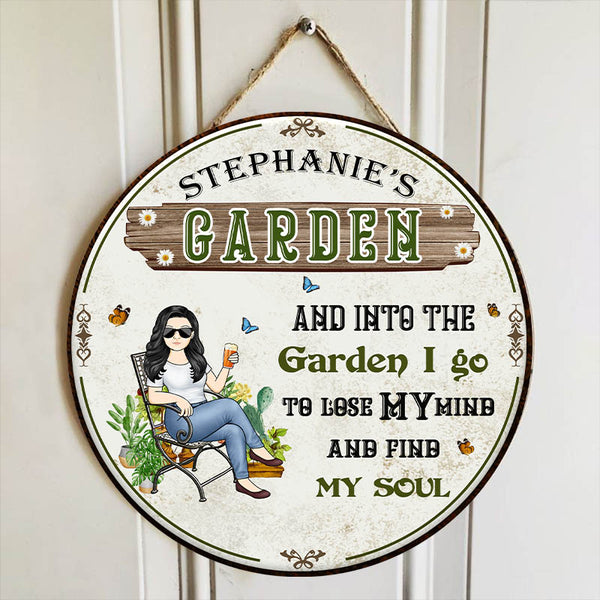 And Into The Garden I Go Gardening Girl - Garden Sign - Personalized Custom Classic Door Signs