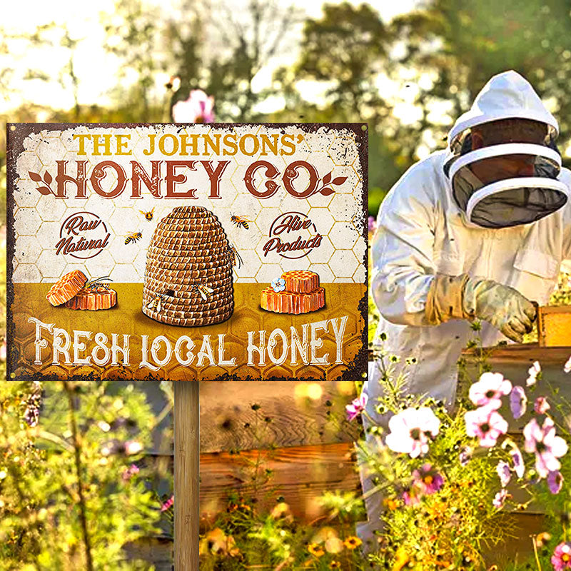 Personalized Bee Fresh Local Honey Raw Natural Customized Classic Metal Signs-Metal Sign-Thesunnyzone