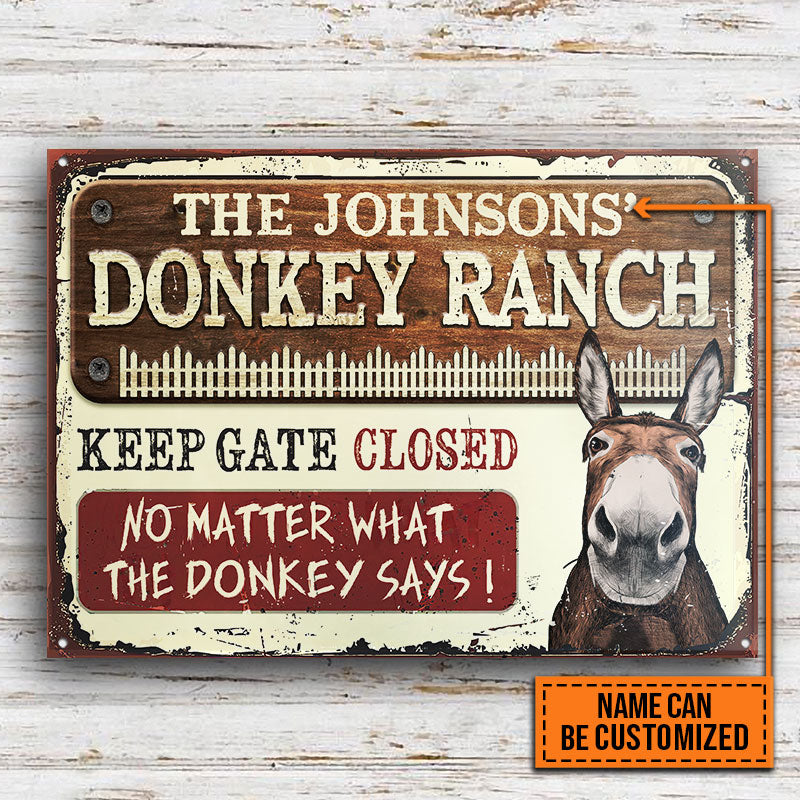 Donkey Rodeo Sign Personalized Farm Donkey Ranch Keep Gate Closed Custom Classic Metal S ...