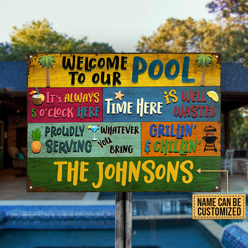 Personalized Swimming Pool Welcome To Our Custom Classic Metal Signs-Metal Sign-Thesunnyzone