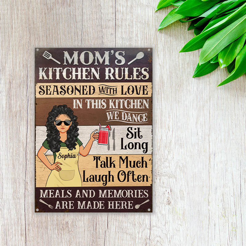 Mom's Kitchen Rules Meals And Memories Are Made Here - Kitchen Sign - Personalized Custom Classic Metal Signs-Metal Sign-Thesunnyzone