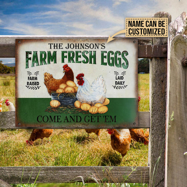 Personalized Chicken Farm Fresh Eggs Green Customized Classic Metal Signs-Metal Sign-Thesunnyzone