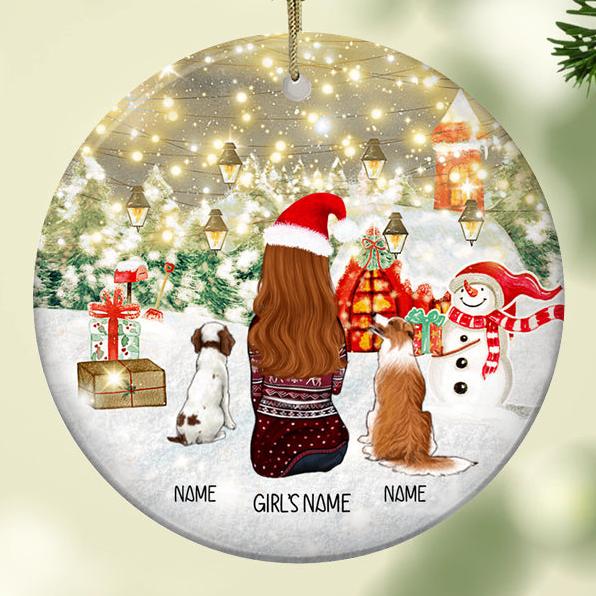 Girl And Her Dogs - Personalized Dog Christmas Ornament