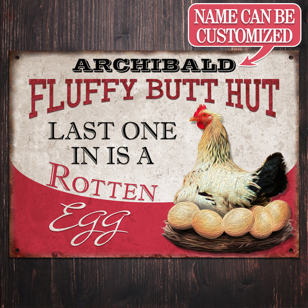 Personalized Chicken Fluffy Butt Hut Pink Customized Classic Metal Signs, Chicken Signs