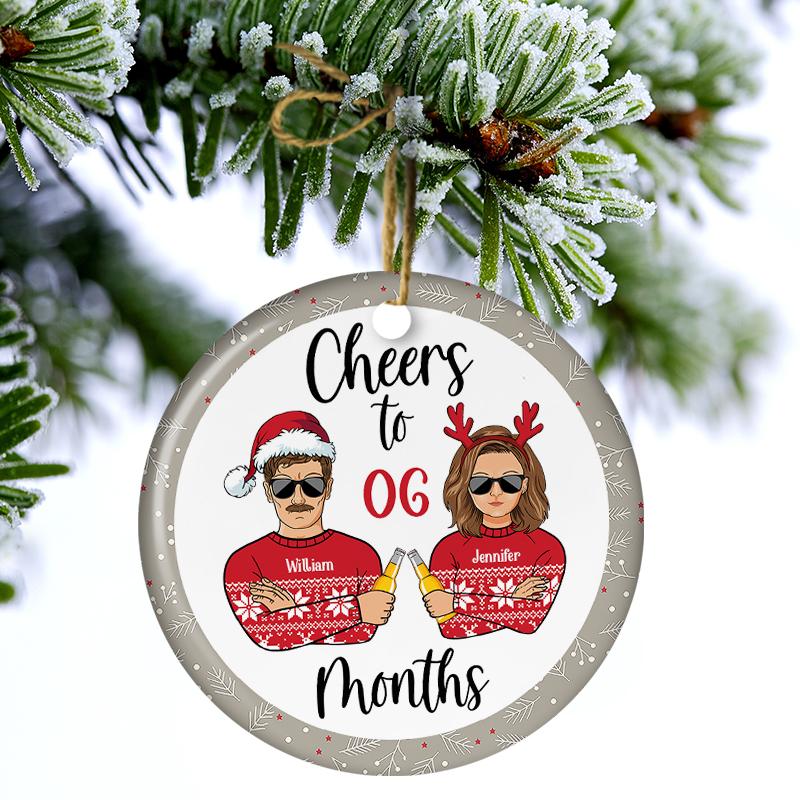 Cheers To Anniversary - Christmas Gift For Married Couples - Personalized Custom Circle Ceramic Ornament