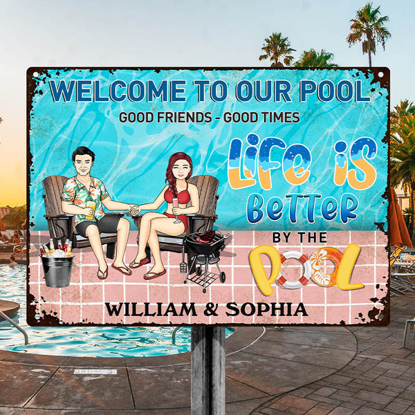 Welcome To Our Swimming Poolside Family - Pool Sign - Personalized Custom Classic Metal Signs