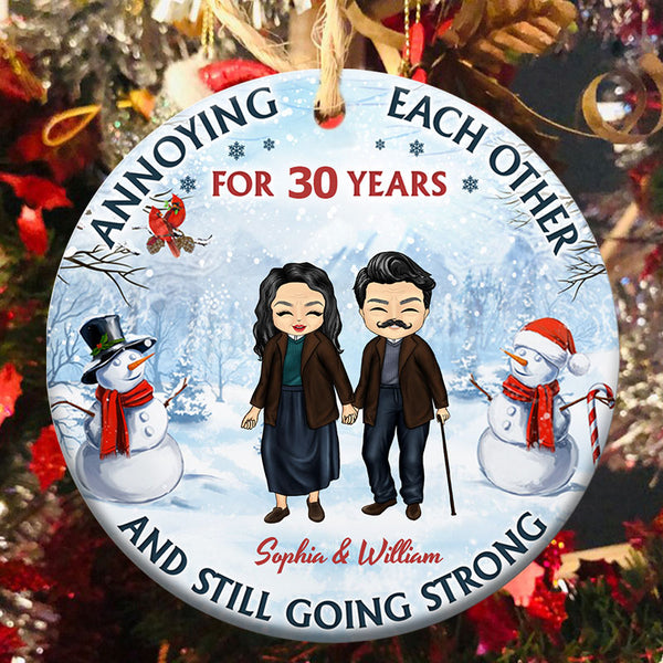 Old Couple Annoying Each Other - Christmas Gift For Couple - Personalized Custom Circle Ceramic Ornament